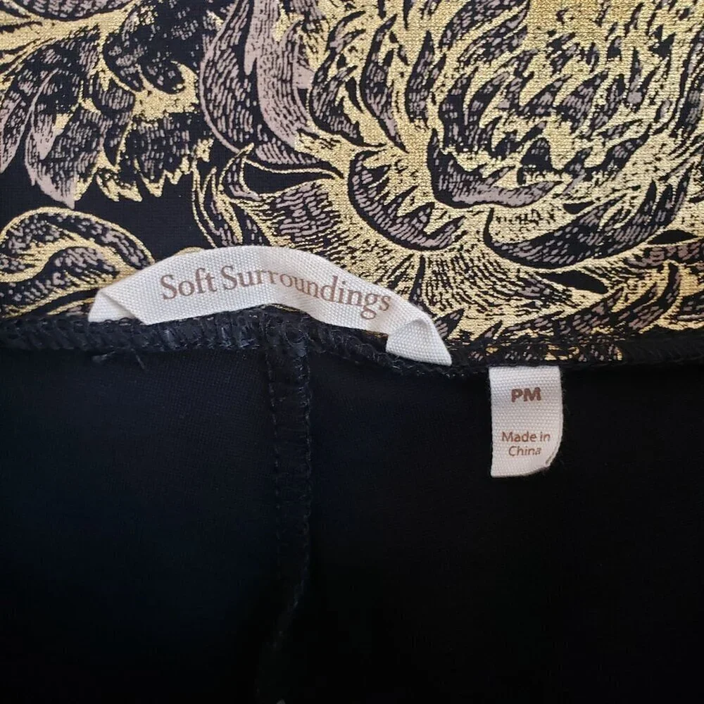Soft Surroundings Moonstruck Metallic Gold Ponte Knit Pull-On Pant Black Size PM